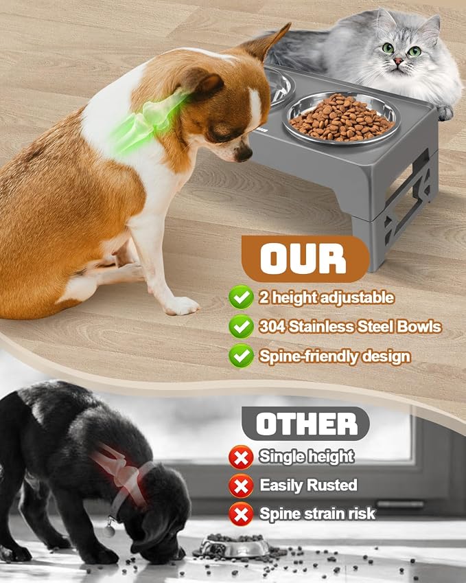 Jovrun Elevated Dog Bowls for Small Dogs and Cats, Non-Slip Cat Bowls with 2 Thick 5.5" Stainless Steel Dishes, Dog Feeder 2 Heights Adjustable to 2.6"-5.3" - Image 5