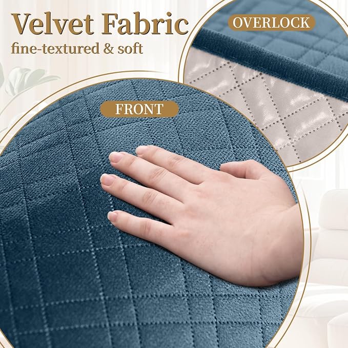 Velvet 100% Waterproof Loveseat Covers Washable Love Seat Couch Covers for 2 Cushion Couch Sofa Pet Friendly Sofa Slipcovers Dogs Furniture Protector with Pockets (Medium-XL, Dark Blue) - Image 6