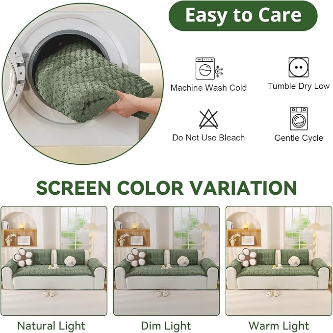 OstepDecor Couch Cover for Dogs, Washable Non Slip Sofa Cover for Pets | Soft Couch Covers for Sofa, Loveseat and Sectional, Furniture Protector Against Pet Hair & Dirt (27.6" x 59", Green) - Image 9