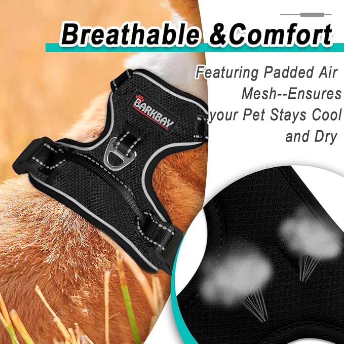 BARKBAY Dog Harness for Large Dog No Pull Mesh 2 Clips Dog Vest | Control Handle,Comfort,Heavy Duty,Adjustable Reflective,Perfect for Outdoor Training, Walking,Hiking(XL,Black Mesh) - Image 8