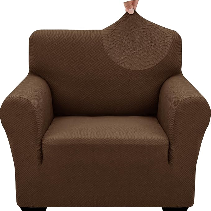 ZNSAYOTX 1 Piece Jacquard Chair Slipcovers for Living Room High Stretch Chair Covers with Arms Anti Slip Pets Friendly Couch Sofa Armchair Cover Furniture Protector (Small, New Pattern Coffee) by ZNSAYOTX