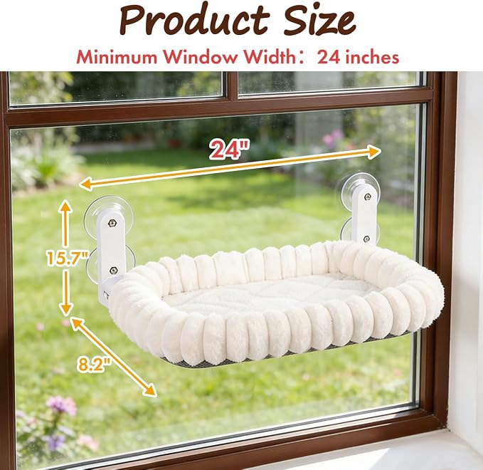 Zoratoo 2PC Cloud-Cuddle Cat Window Perch, Foldable Cat Hammock, M White | 2-in-1 Reversible Cover, Removable for Machine Wash, Stable Window Resting Seat with Large Suction Cups for Indoor Cats - Image 3