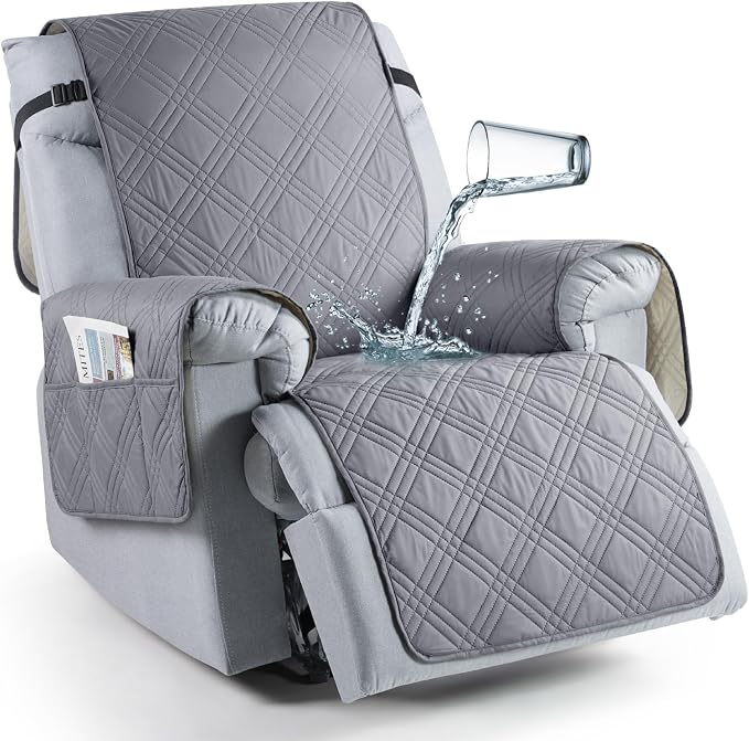 TAOCOCO Waterproof Large Recliner Chair Cover, Non Slip Recliner Covers for Recliner Chair with Double Straps, Reclining Chair Cover Furniture Protector for Kids, Pets(28'', Gray) by TAOCOCO