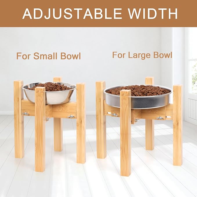 Elevated Dog Bowl Stand Adjustable Dog Food Holder 10”H Medium Bamboo | 10” Elevated Dog Bowl Stand, Medium Dogs, Adjustable, Fits 7”-10” Bowls, Single Bowl Holder, Natural Bamboo, Classic - Image 2