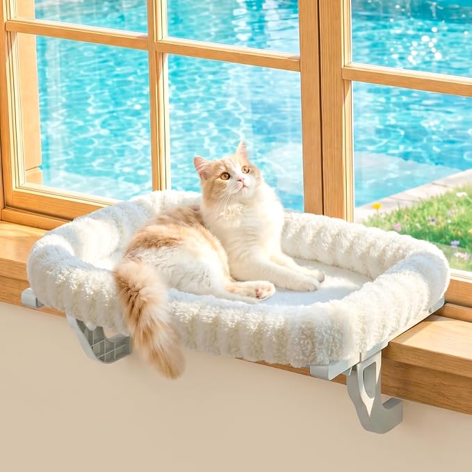 Zakkart Mellow All-Around Cat Hammock for Windowsill, Dual-Mount (Beige, L) | Hook-On or Screw-On Installation, Machine Washable Bed, Heavy Duty ABS & Metal Frame, Support up to 40 lbs. by Zakkart