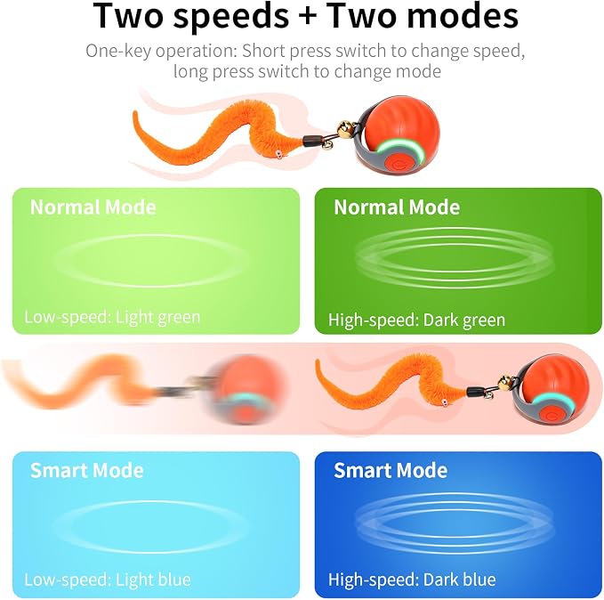 Interactive Cat Toy Ball - Automatic Moving Cat Ball for Indoor Cats with 3 Tails, Rechargeable Silent Kitten Toy for Boredom & Exercise, Rolling Ball Toy with 2 Modes & 2 Speeds. - Image 3