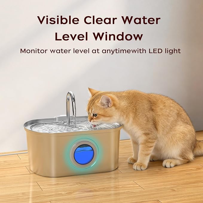 108 oz/3.2L Cat Water Fountain Stainless Steel with Water Level Window | Cat Fountain: Durable, Ultra-Quiet Operation, Large-Capacity Pet Fountain - Image 6