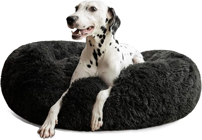 HACHIKITTY Calming Donut Cuddler Dog Bed, Round Fluffy Pet Bed for Large Dogs,Washable, Large, Black, 30'' - Image 5