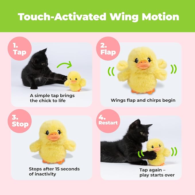 Best Pet Supplies Catify Interactive Flapping Cat Toy - Duckling, Yellow | Catnip Infused, Motion Activated Wings, Realistic chirps, Soft, Rechargeable, For Indoor Kittens & Cats, Independent Play - Image 2