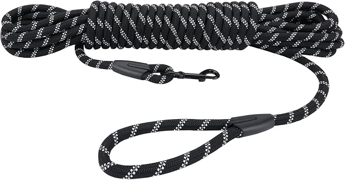 Long Dog Leash for Training 20Ft-Reflective Nylon Rope with Swivel Hook-Recall Agility Lead for Large Small Medium Dogs Outside Walking Hiking-Black Diam 1/2" by HiKiss