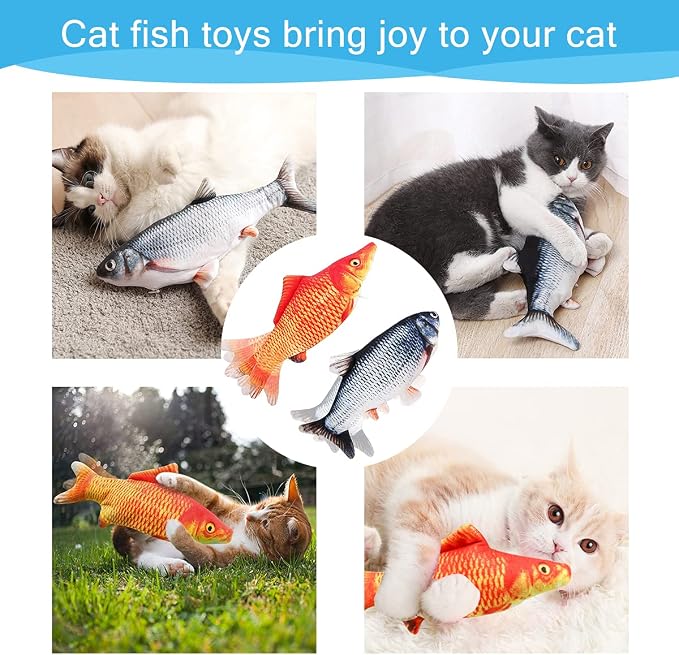 Tocirelo Cat Toys Interactive Flopping Fish with Catnip, Kitten Kicker Toy | 2Pack Interactive Motion Activated Cat Toys for Indoor Cats Self Play, 11" Automatic Floppy Fish Bored Kitty Enrichment - Image 6