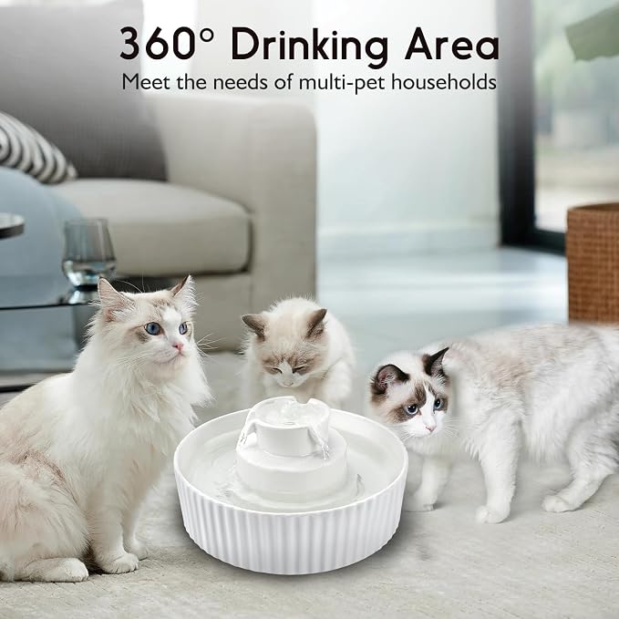 Lawfery Ceramic Cat Water Fountain, 2.1L/71oz Cupcake Pet Fountain | 3 Carbon Filters, 2 Quiet Pumps, Heavy Ceramic Body, and 360° Drinking Area, Drinking Bowl for Indoor Cats and Small Dogs - Image 4