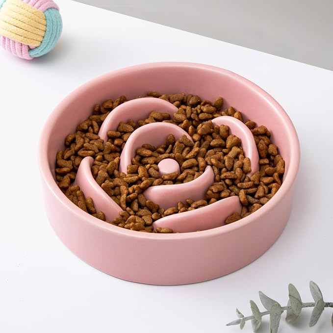 6'' Ceramic Slow Feeder Dog Bowls - Petal Shape Modern Dog Food Dish for Cats and Small Breed Dogs, Puzzle Maze Bowl to Slow Down Eating, Anti-Gulping, Dishwasher & Microwave Safe, Pink - Image 7