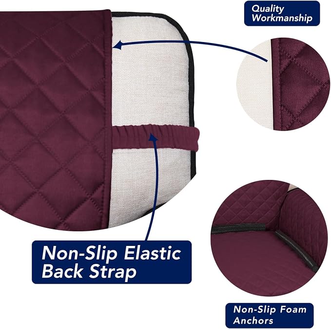 PureFit Reversible Quilted Couch Covers for Dogs Loveseat Sofa Cover 54" | Wine/Beige, Water Resistant Couch Protector, Washable Pet Couch Cover with Non Slip and Elastic Straps For Kids - Image 3