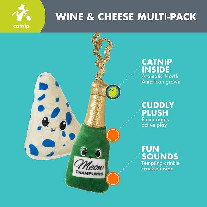 Quirky Kitty Wine & Cheese Catnip Plush Cat Toy, Pack of 2 - Image 2