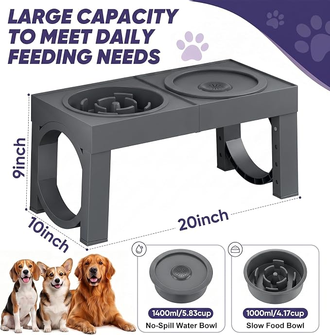 XIAZ Elevated Dog Bowls Large Breed Raised Dogs Bowl Stand Large/Medium Sized Dog Slow Feeder Dogs Bowls Food Water Stands 5 Heights Adjustable 9/11/12/14in Pet Feeder Dish Station - Image 7