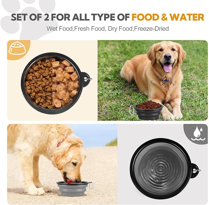 Collapsible Dog Bowl Large 34oz, Travel Dog Water Bowl Portable | 2 Pack, 2 Carabiner Clips, Silicone Travel Dog Bowl Foldable, Feeding Watering Dish Bowl, for Parking, Walking, Camping - Image 3
