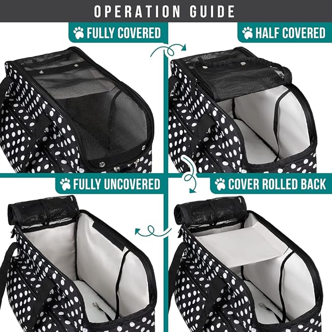 PetAmi Small Dog Purse Carrier, Soft-Sided Pet Carrier Bag with Pockets, Portable Puppy Cat Travel Handbag Tote, Airline Approved Breathable Mesh, Poop Bag Dispenser, Max 18 lbs, Polka Dot Black - Image 5