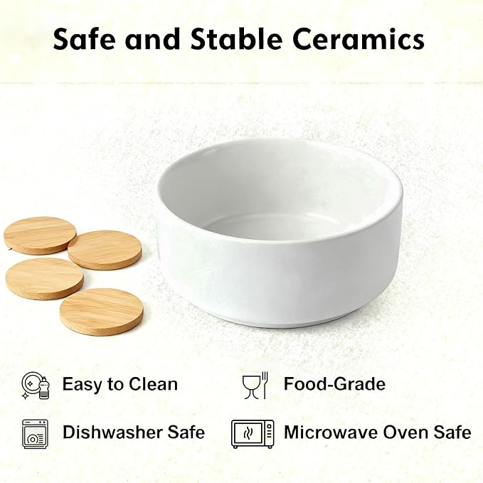 Elevated/Raised Ceramic Dog Bowl with Bamboo Stand，6 Inch 3.6 Cups Non Slip Heavy Weighted Single Pet Dish, for Small Medium Breed & Cats,Reduces Neck Strain White - Image 5