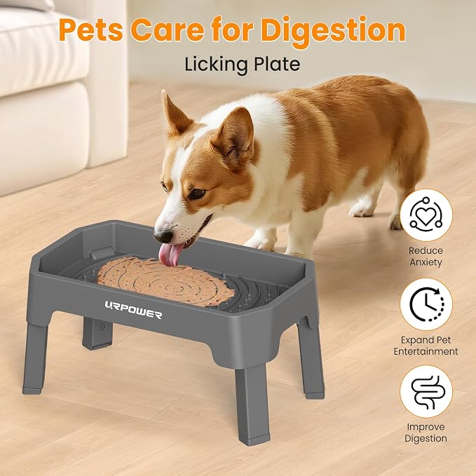 URPOWER Elevated Dog Bowls, 3-in-1 Double Deck Raised Dog Bowl Stand | 4 Height Adjustable Raised Stand with 2 Stainless Steel Food Bowls & Licking Plate for Small, Medium & Large Dogs - Image 5