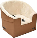 Amazon Basics Dog Car Seat Booster for Small Dogs up to 25lbs, Washable Removable Cover, Safety Leash, Elevated View for Window, 18" x 18" x 16", Tan by AmazonBasics