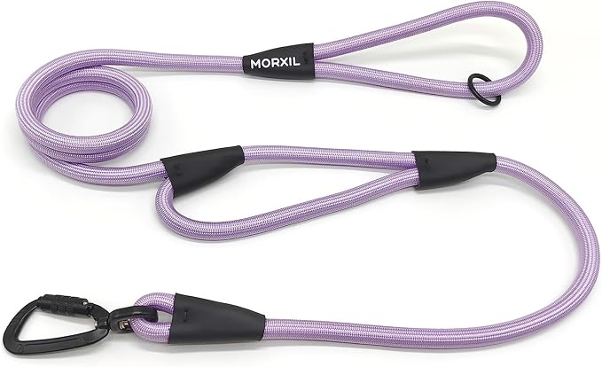 Rope Dog Leash with Two Handles, 6 Foot Heavy Duty Dog Leash with Aviation Aluminum Auto Locking Carabiner, Strong Nylon Pet Lead for Small, Medium, Large Dogs (Purple, 6FT-Two Handle) by MORXIL