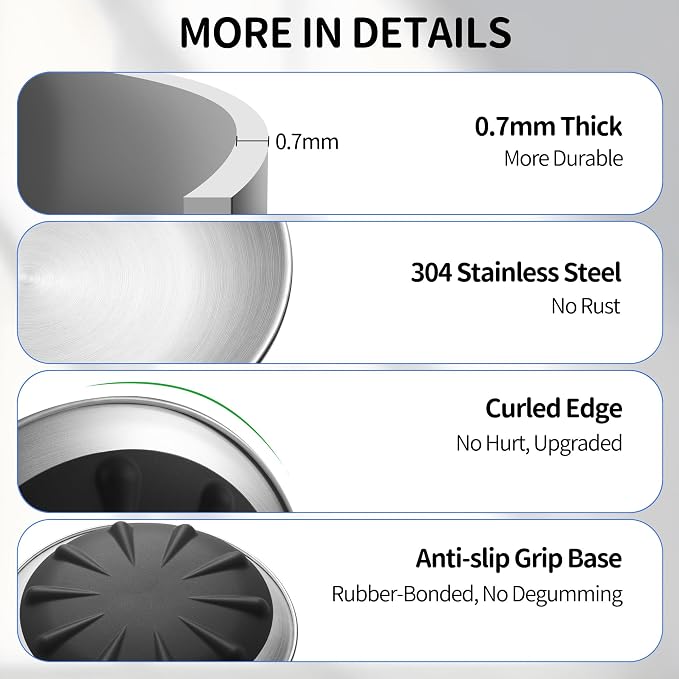 WROSWT Elevated Cat Bowls, Separable Dishes for Solo Use, 304 Stainless Steel Raised Cats Plates for Wet Food, Extra Wide Shallow Design for Whisker Relief, Non-Slip Silicone Base Kitten Feeder, 2 Set - Image 3