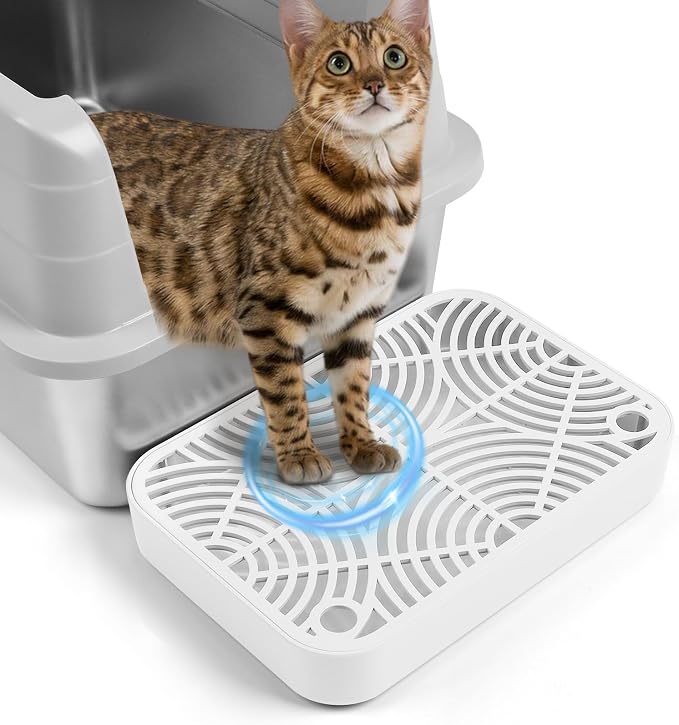Cat Litter Box Step Non-Slip Cat Step with Filter Function,White | Double Layer Litter Box Ramp for Kitten & Elderly Cats, Litter Catcher for Automatic Cat Litter Box, Easy to Clean by Bartuke