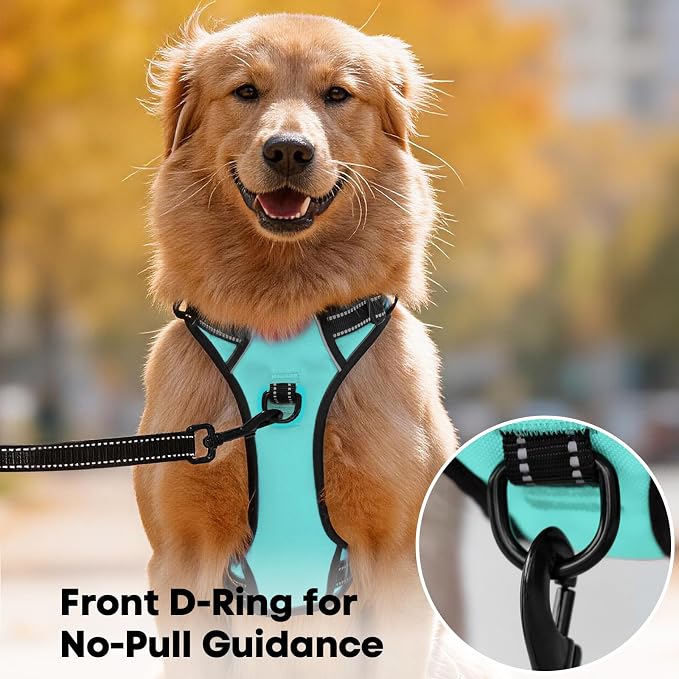PoyPet No Pull Dog Harness Large, Reflective Vest with Front Clip & Handle | Easy On/Off, No Choke, Adjustable, 2 Leash D-rings, Soft Padded, Breathable, Oxford, for Walking Training, XL, Mint Blue - Image 2