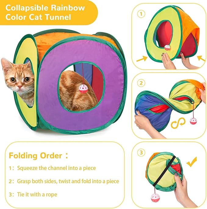 Cat Tunnel with Play Ball, Interactive Peek-a-Boo Cat Toys Tube Toy, Colorful Cube - Image 2