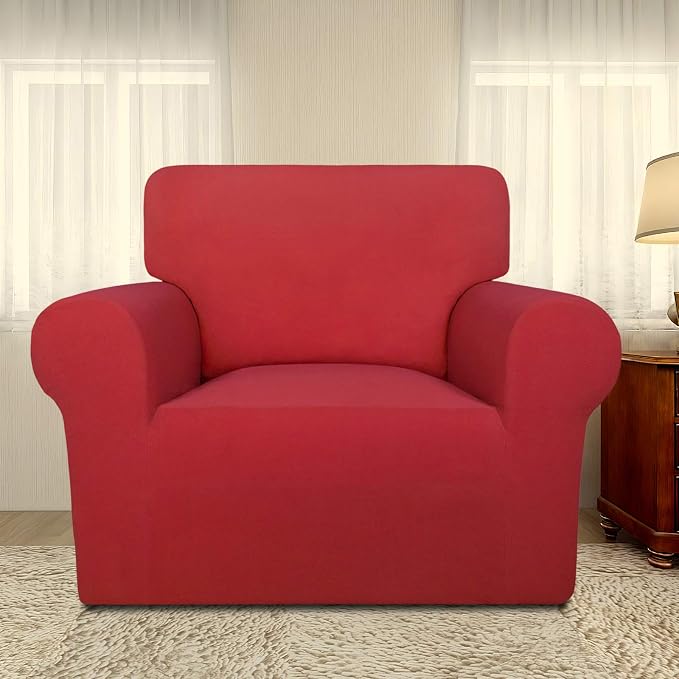 PureFit Super Stretch Chair Covers Fleece Couch Covers for Sofa Red | 1-Piece Spandex Couch Cover Soft Couch Protector, Sofa Cover Washable with Non Skid Foam and Elastic Bottom for Kids, Dogs - Image 2