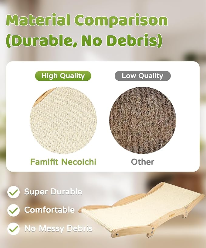 34" Extra Large Cat Scratcher Bed, Natural Sisal Lounge Cat Furniture | Scratch & Rest Design with Wooden Frame, Natural Sisal Scratching Surface, Cozy Lounge Chair for Indoor Cats - Image 6
