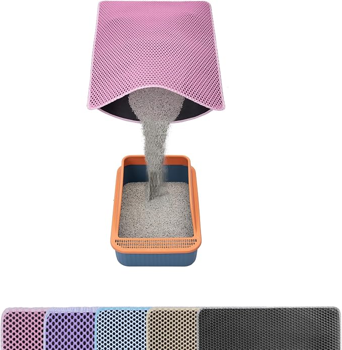 Cat Litter Mats,Cat Litter Box Mat 32"x22", 2 Layer Kitty Litter Mat,Llitterbox Mat,Waterproof Urine Proof, Clean Easily, Pink, Medium by USHARP