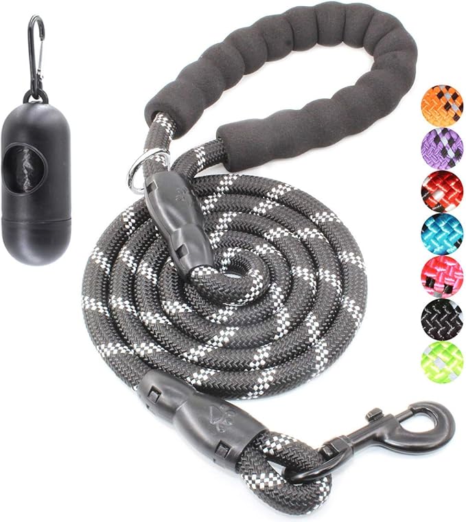 2/4/5/6 FT Dog Leash with Comfortable Padded Handle and Highly Reflective Threads for Small Medium and Large Dogs (6FT-1/2'', Black) by BAAPET