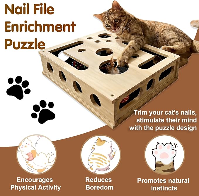 Cat Nail File Scratcher, Cat Scratch Puzzle Enrichment Box with Sandpaper Inside for Cat Claw Care, Stress-Free Trimming Nails, Puzzle Feeder Cat Toys Interactive for Indoor Cats (No Bell Balls) - Image 3