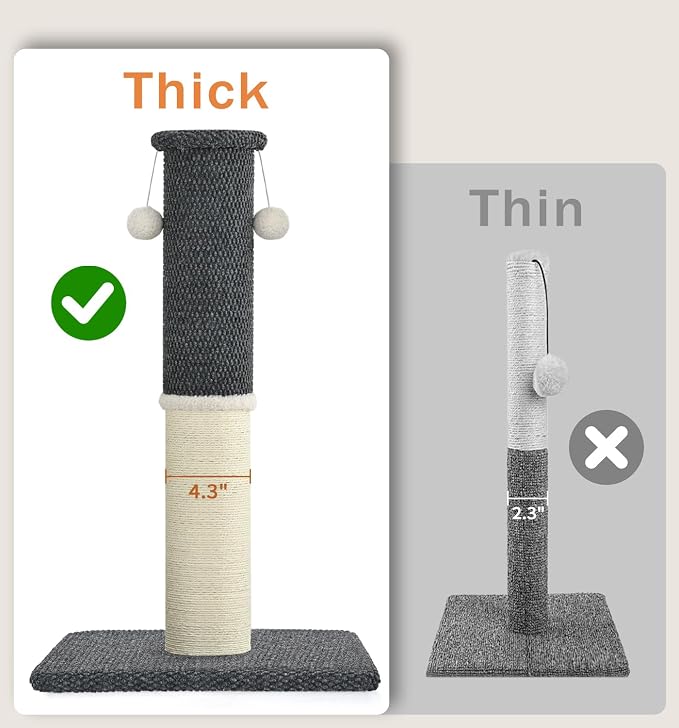 Made4Pets Tall Cat Scratching Post with Sisal & Carpet for Indoor Cats, 33" | Cat Scratcher with Wide Stable Base, Interactive Hanging Toys, Ideal for Adult Cats, Large Breeds and Full-Body Stretching - Image 2