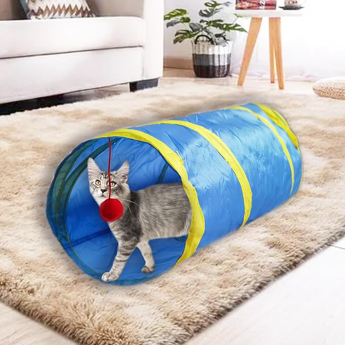 Cat Tunnel Tube Toys，Tunnels for Indoor Cats, 2 Way Collapsible Interactive Toy with Balls for Rabbits, Kittens, Ferrets, Puppy | Interactive Pet Crinkle Pop Up Tunnel with Balls Peek Hole Hideaway for Rabbits, Kittens, Ferrets, Puppy Playing & Exploring - Image 5