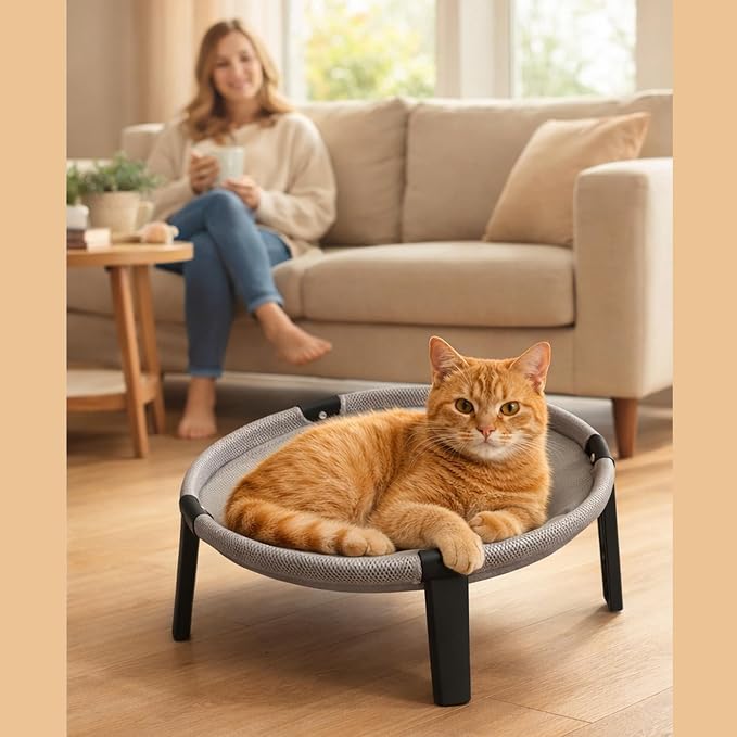 Elevated Cat Hammock Bed, Breathable Mesh Raised Cat Lounger, Removable Washable Mesh(Gray) - Image 2