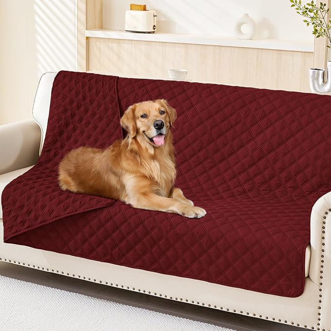 Smiry Waterproof Reversible Pet Couch Covers for Dogs | Pet Friendly, Soft Fabric, Washable Sofa Furniture Protector for Dogs Cat Kids, Checkered (52"x82", Wine Red/Wine Red) by Smiry