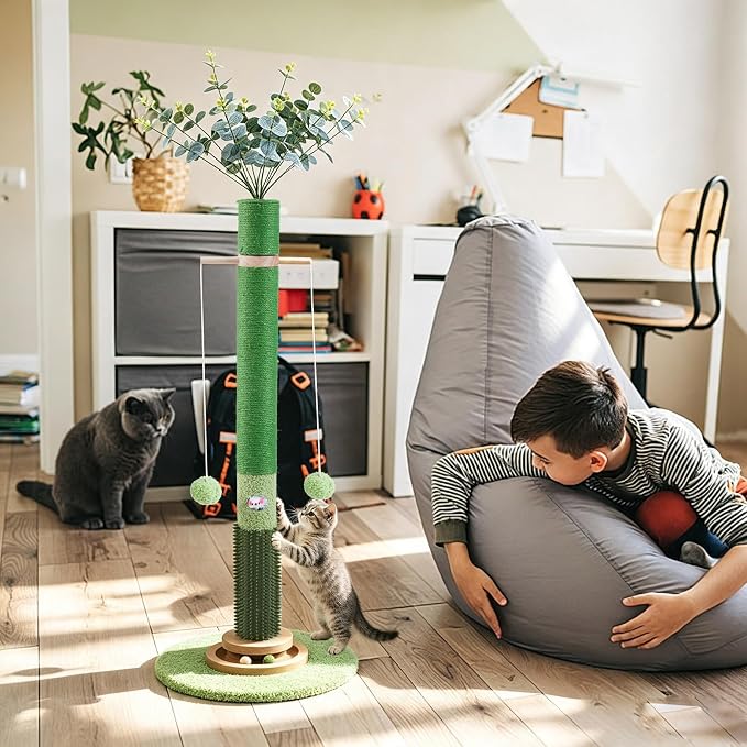 37.4'' Tall Cat Scratching Post,Cat Toys,Scratcher Tree for Indoor | Natural Sisal,Climbing Pole Full Body Stretching,Artificial Flower,Stable Tower,Interactive Toy,Self Groomer - Image 6