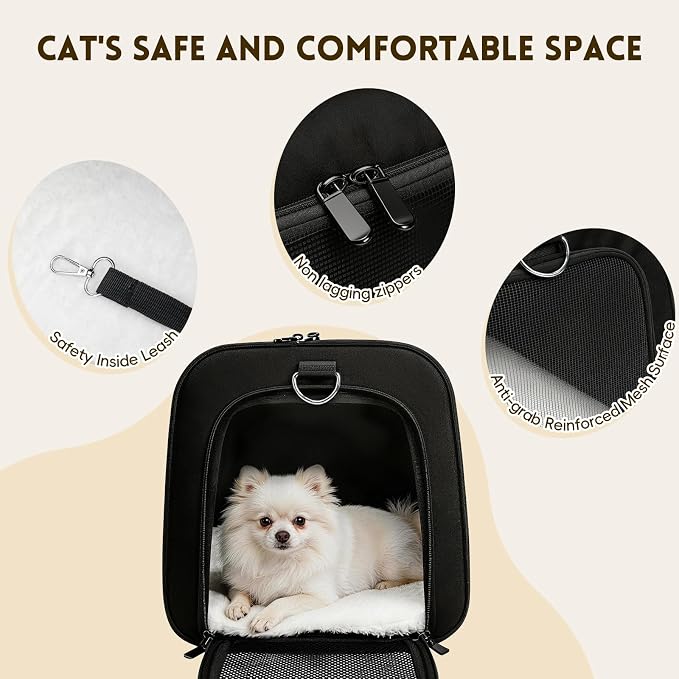 Cat Carrier Soft, Dog Carriers for Small Dog/Large Cat (Up to 16lb) | with High Breathability, Shoulder Strap, Waterproof Mat, Pet Carrier Airline Approved, for Home Outdoor Travel (Black) - Image 6