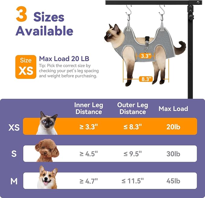 niffgaff Adjustable Dog Grooming Arm with Clamp, 26″–40″ Height, XS Hammock with Back Buckle, No-Sit Grooming Restraint for Small Cats & Dogs - Image 2