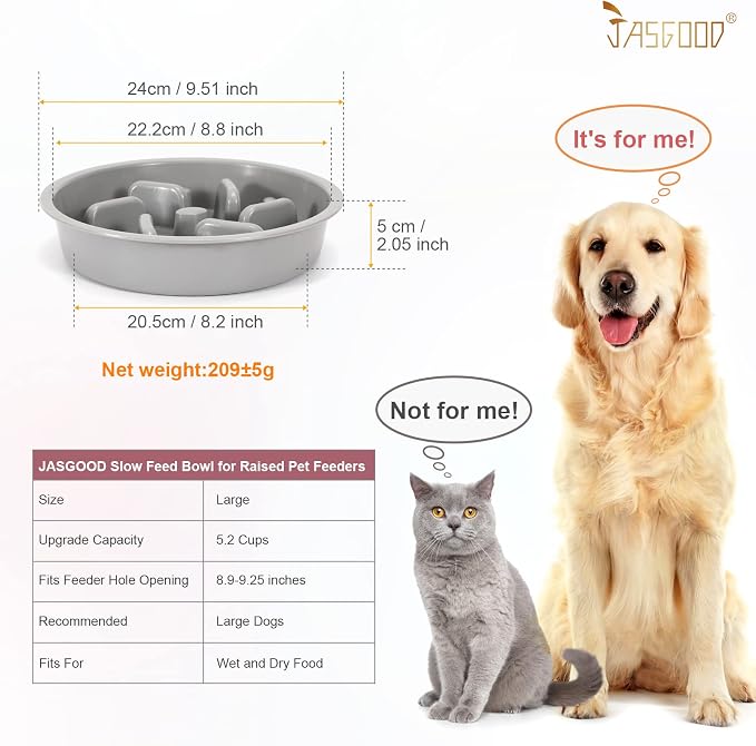 JASGOOD Largr Dog Slow Feeder Bowl - Reduce Slip Puzzle Bowl for Elevated Diners - Gray, Fit Opening 8.9"-9.25" (Pack of 2) - Image 4