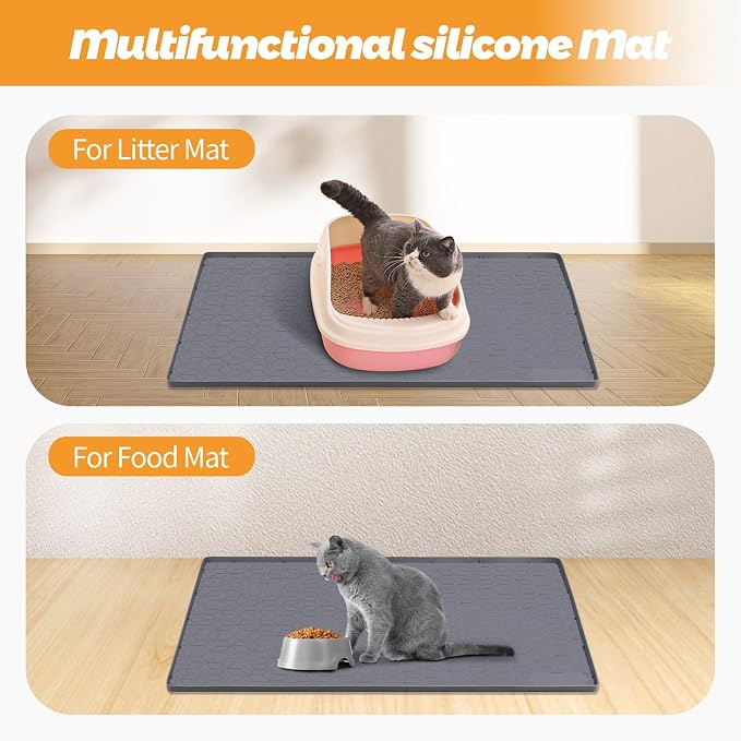 Cat Litter Mat for Litter Box 34"x22" Large Silicone Mat, Dark Grey | Waterproof Non-Slip Litter Box Mat with Raised Edges, Cat Litter Trapping Mat for Pet, Cat Litter Rug for Floor - Image 6
