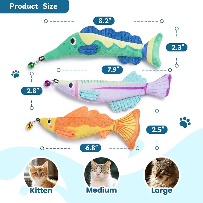 Catnip Toys, [12000mg] Extra Large Toys for Indoor Cats with Removable Bell, 100% Natural North American Catnip Floppy Fish Cat, Crinkle Sound & Soft Cotton-Free Surface - Image 3