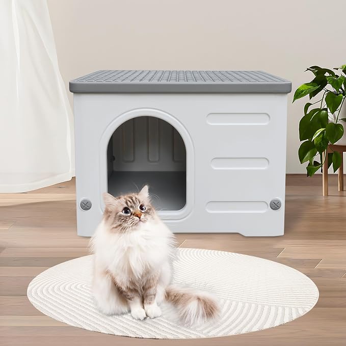 Plastic Cat House Outdoor & Indoor, Feral Cat Houses Waterproof Outdoor Cat House for Feral Cats, Outside Cat Shelter for Small Pet, Assemble and Clean Easily-Grey - Image 5