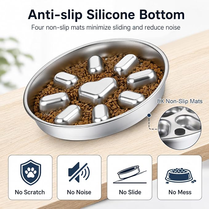 SHENLIU 2Pcs 304 Stainless Steel Slow Feeder Dog Bowl for Medium Large Dogs | 2 Cups Non-Slip Pet Bowl for Fast Eaters, Raised Design for Slow Eating & Digestive Health, Dishwasher Safe - Image 3