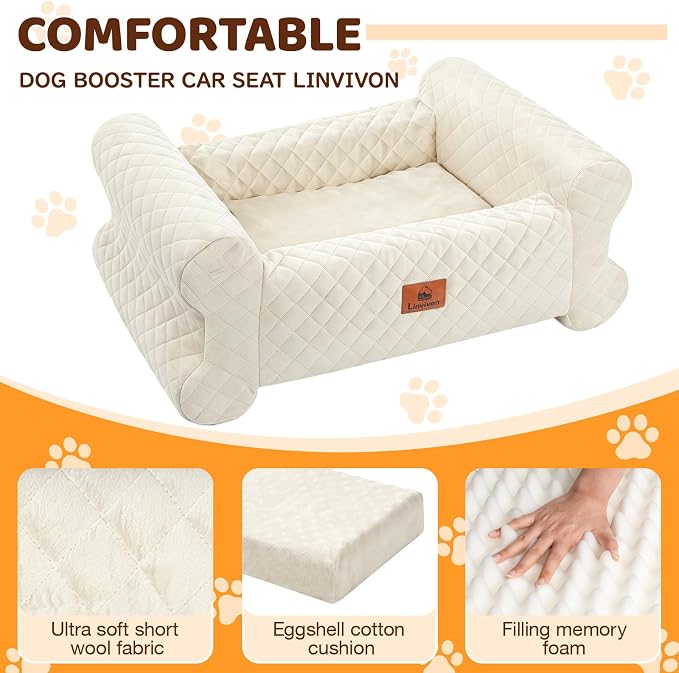 Dog Car Seat for Medium/Large Dogs up to 60LBS Memory Foam Dog Booster Seat | with Thick Cushion, Pet Car Seat for Back with Detachable Washable Cover, Storage Pockets for SUV, Pick Up, Trunk, White - Image 7
