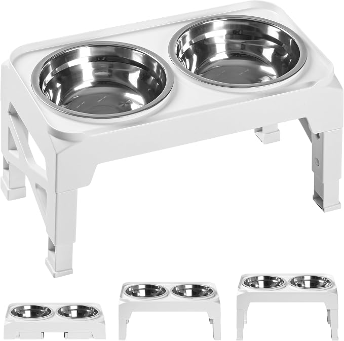 Hubulk Elevated Dog Bowls with 2 Stainless Steel Dog Food & Water Raised Bowls with No Spill Edge Non-Slip Stand Adjusts to 3 Heights(2.75", 6.0", 7.5") for Small Medium Dogs and Pet by Hubulk