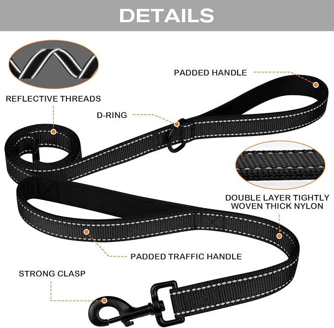 Joytale Dog Leash for Large Dogs that Pull, Double Handle, 5FT, Black | Traffic Handle for Control, Padded Handle Reduces Hand Strain, Reflective Stitching for Night Safety, Strong Nylon Webbing - Image 4